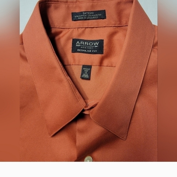 ARROW Men's Sateen Finish Long Sleeve Dress Shirt XXL (18)(34/35) Regular Fit - Picture 4 of 6